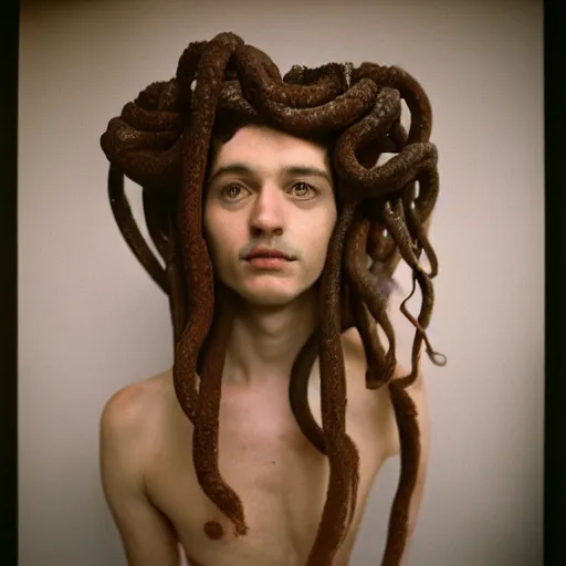 Image similar to Portrait of the God Medusa as a real human. Portra 800.