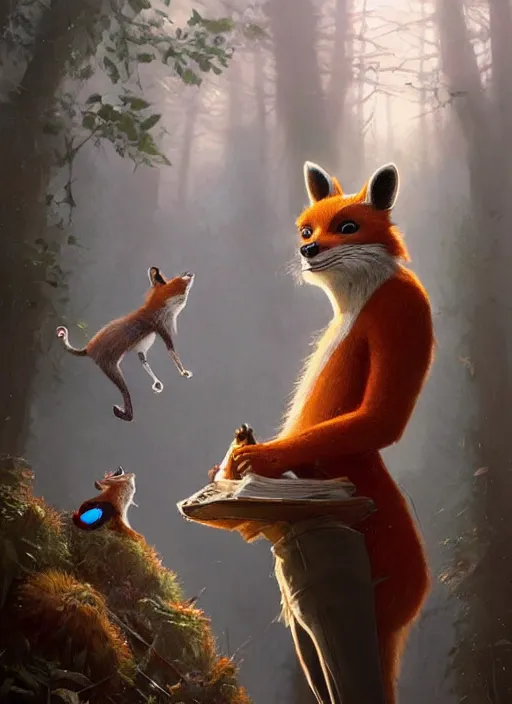 Image similar to highly detailed portrait fantastic mr fox stephen bliss unreal engine fantasy art by greg rutkowski loish rhads ferdinand