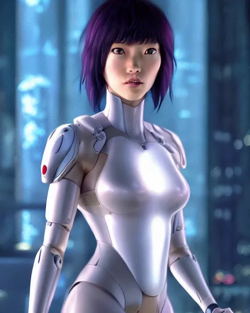 Image similar to weta disney pixar movie still portrait photo of motoko kusanagi ghost in the shell : : as cyborg woman by pixar : : by weta, wlop, ilya kuvshinov, rossdraws, artgerm, marvel, maxim cover, latex, octane render, sweaty, iridescent, bright morning, anime, liosh, mucha : :