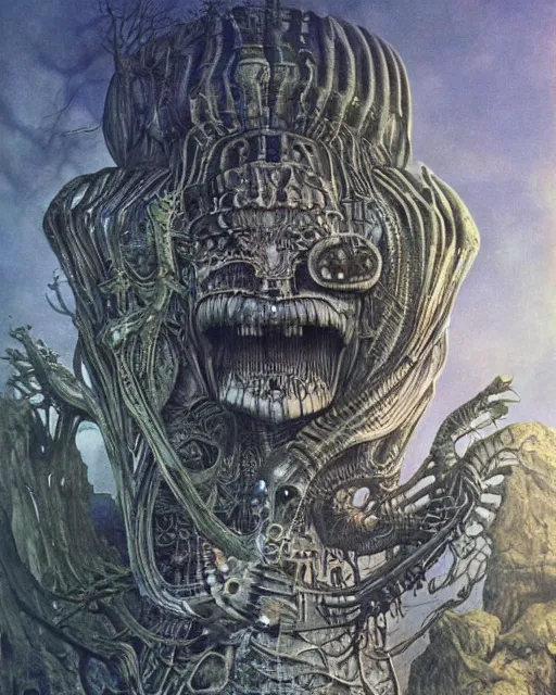 Image similar to artwork by hr giger, by roger dean, by yoshitaka amano