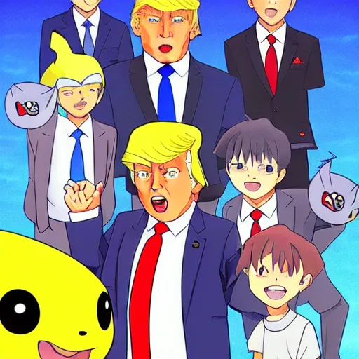 Image similar to Donald Trump anime pokemon art, illustration