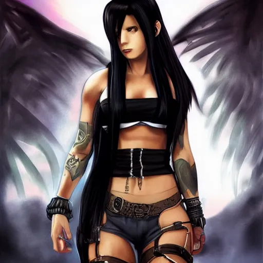 Image similar to detailed artwork of tifa lockhart with tattoos, featured on artstation