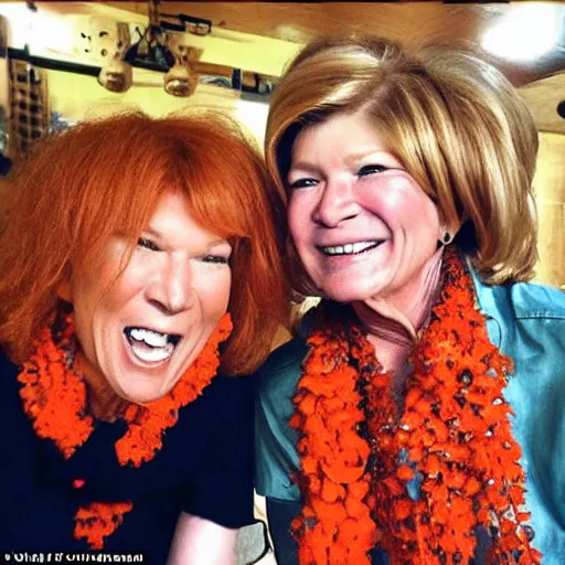 Prompt: Carrot Top and Martha Stewart are twins, selfie, shot on iphone, 10k likes on Twitter, having fun, high fidelity image