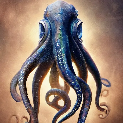 Image similar to hyperrealistic mixed media image of a cephalopod with proportional human hands, stunning 3 d render inspired art by greg rutkowski and xiang duan and thomas eakes, perfect symmetry, realistic, highly detailed attributes and atmosphere, dim volumetric cinematic lighting, 8 k octane extremely hyper - detailed render, post - processing, masterpiece,