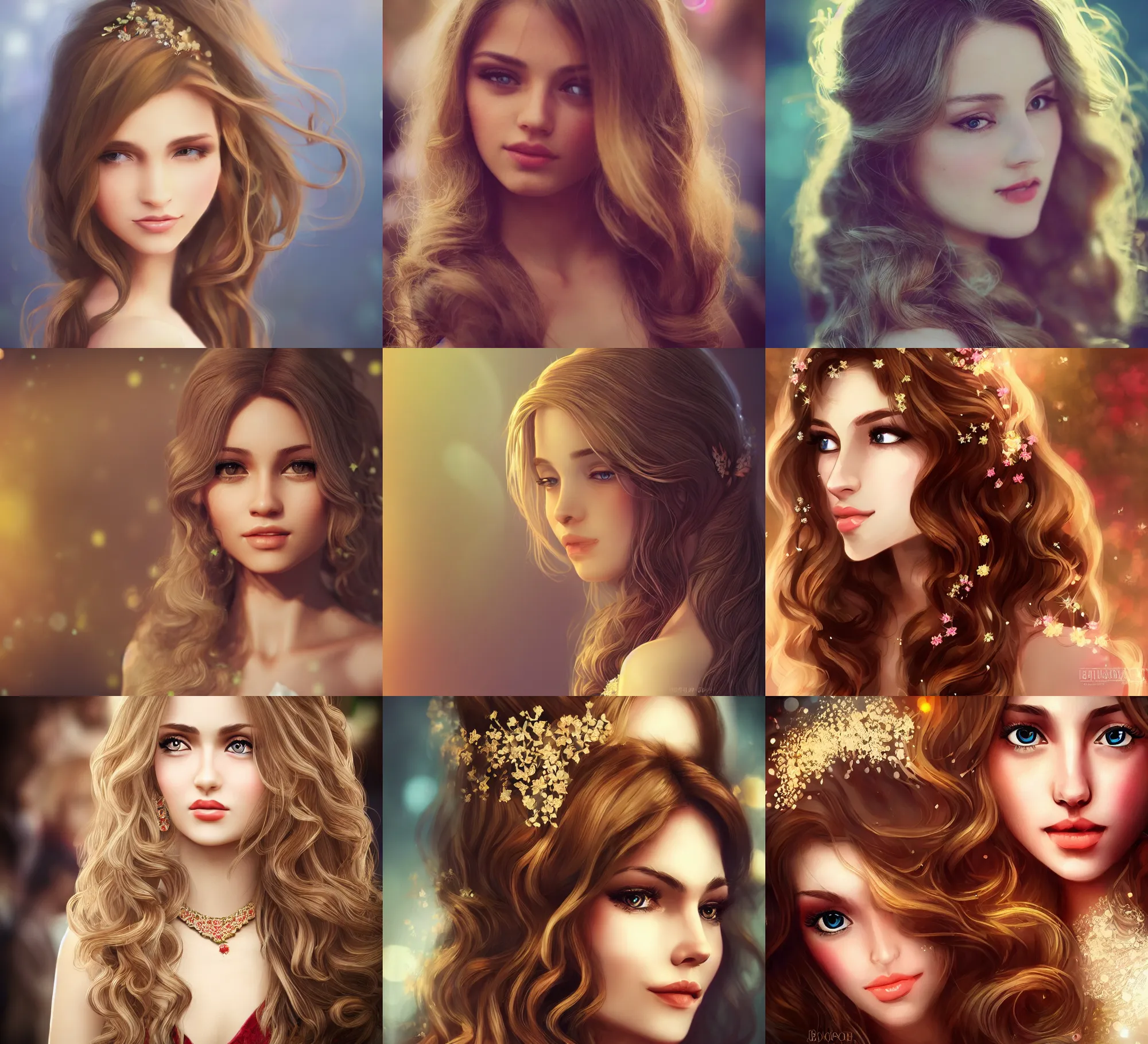 Prompt: a beauty with blonde wavy long hair and brown eyes attending weddings become the focus of the audience, bokeh, artstation