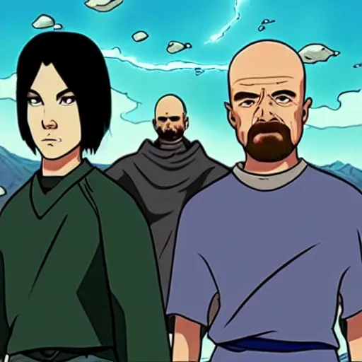 Image similar to Walter White and Jesse Pinkman in Avatar the Last Airbender life action movie, detailed