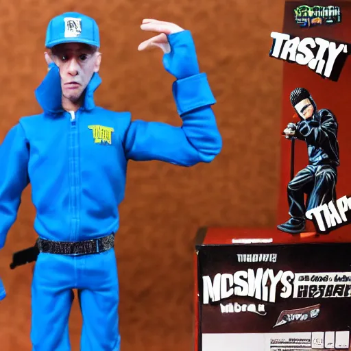 Prompt: eminem cosplay tracey, stop motion vinyl action figure, plastic, toy, butcher billy style