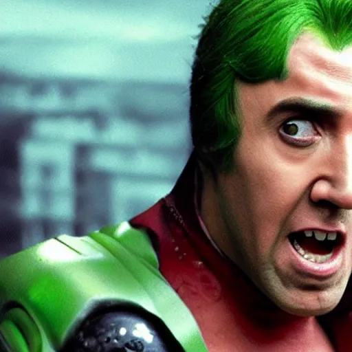 Image similar to Nicolas Cage as the Green Goblin