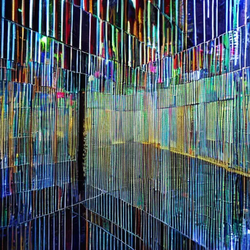 Prompt: paperclip in a hall of mirrors, outdoor art installation, colour hd photography
