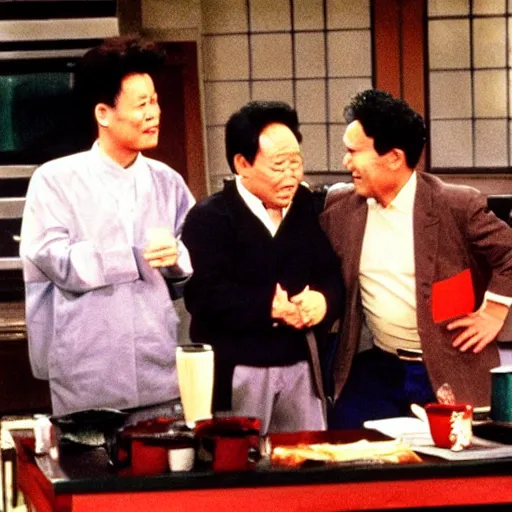 Prompt: Kin Jong Il on a episode of Seinfeld, 90\'s sitcom, panavision