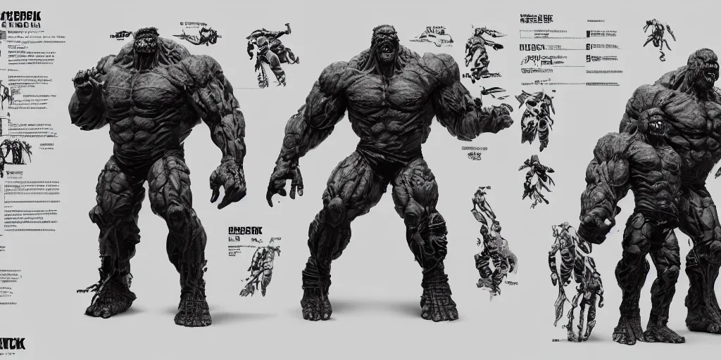 Image similar to cyberpunk hulk, character sheet, concept design, contrast, hot toys, kim jung gi, greg rutkowski, zabrocki, karlkka, jayison devadas, trending on artstation, 8 k, ultra wide angle, pincushion lens effect