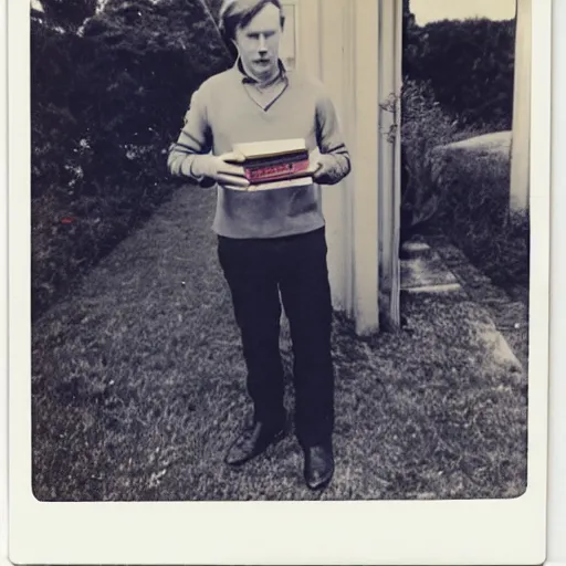 Image similar to donal gleeson with a book, 7 0 - s, polaroid photo, by warhol,