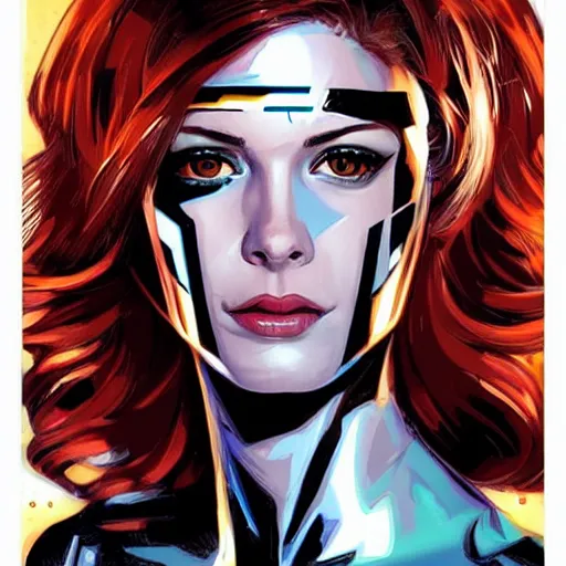 Image similar to portrait of a female android, by DC comics and Sandra Chevrier