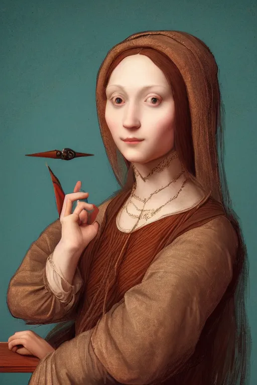 Image similar to a cute renaissance woman inspired by leonardo da vinci, vivid colors, high details, cinematic, 8k resolution, beautiful detailed, photorealistic, digital painting, artstation, concept art, smooth, sharp focus, illustration, fantasy background, artstation trending, octane render, unreal engine