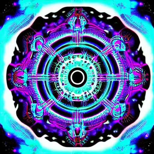 Image similar to cyberpunk neon colored blackhole mandala eye art, galaxy lineart, symmetrical mandala art
