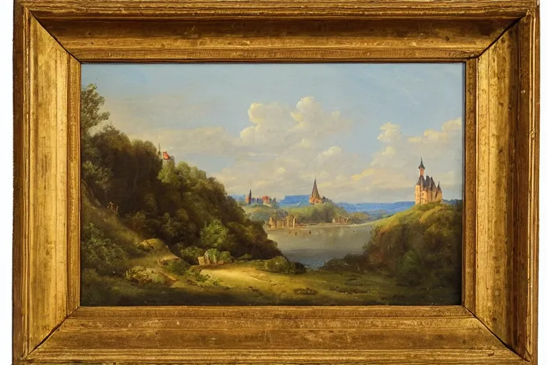 Prompt: a landscape painting of a german castle on the cliff