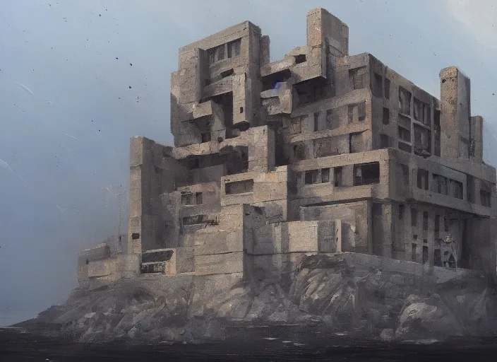 Prompt: concept art of brutalist big house on cliffs, oil painting by jama jurabaev, extremely detailed, brush hard, artstation, for aaa game, high quality, brush stroke