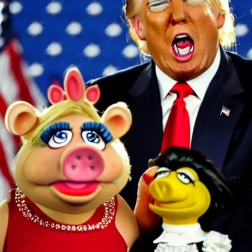 Prompt: donald trump as miss piggy