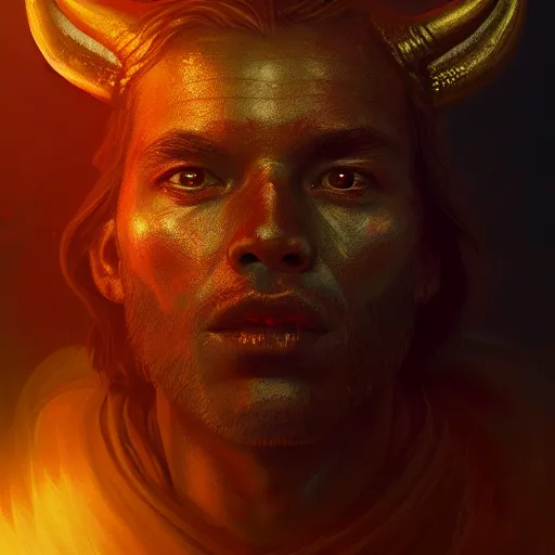 Image similar to Biblical deceiving devil portrait, atmospheric lighting, painted, intricate, volumetric lighting, beautiful, rich deep colours masterpiece, golden hour, sharp focus, ultra detailed, by Leesha Hannigan, Ross Tran, Thierry Doizon, Kai Carpenter, Ignacio Fernández Ríos