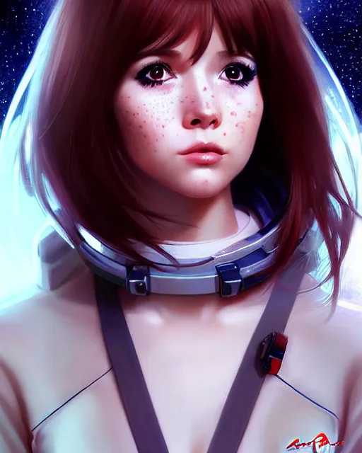 Image similar to portrait Anime space cadet girl Anna Lee Fisher anime cute-fine-face, pretty face, realistic shaded Perfect face, fine details. Anime. realistic shaded lighting by Ilya Kuvshinov Giuseppe Dangelico Pino and Michael Garmash and Rob Rey, IAMAG premiere, aaaa achievement collection, elegant freckles, fabulous