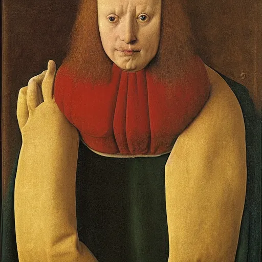 Prompt: portrait of a dramatic parot suffering, painting by Jan van Eyck,