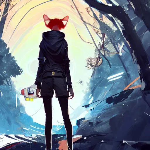 Image similar to a pale skinny white young girl with black hair, the hime cut, 1 8, in a black hoodie, and a cat, apex legends character, digital illustration portrait design, by android jones and greg rutkowski, retrowave color scheme, detailed, cinematic lighting, wide angle action dynamic portrait