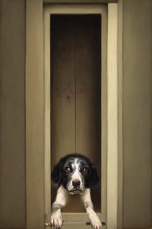 Image similar to dragan bibin painting of a dog in a doorway