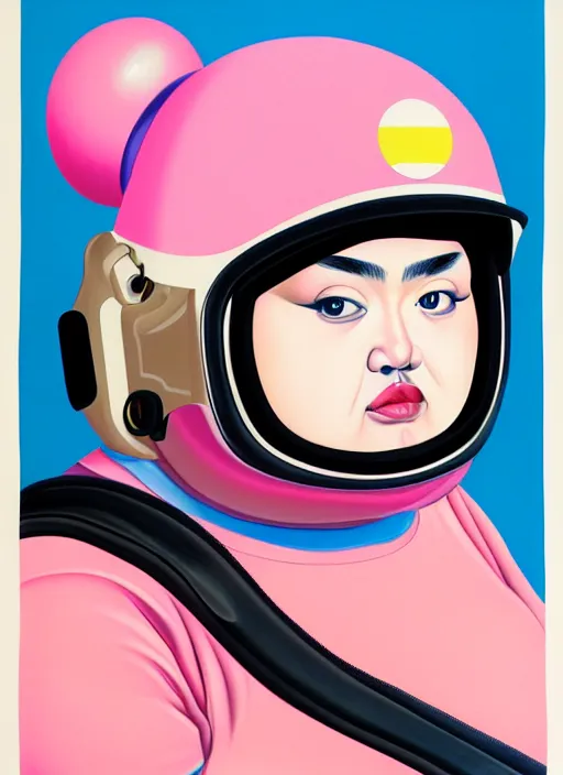 Image similar to portrait of a cute fat girl with a gun in a racing helmet by shusei nagaoka kaws david rudnick airbrush on canvas pastell colors cell shaded 8 k