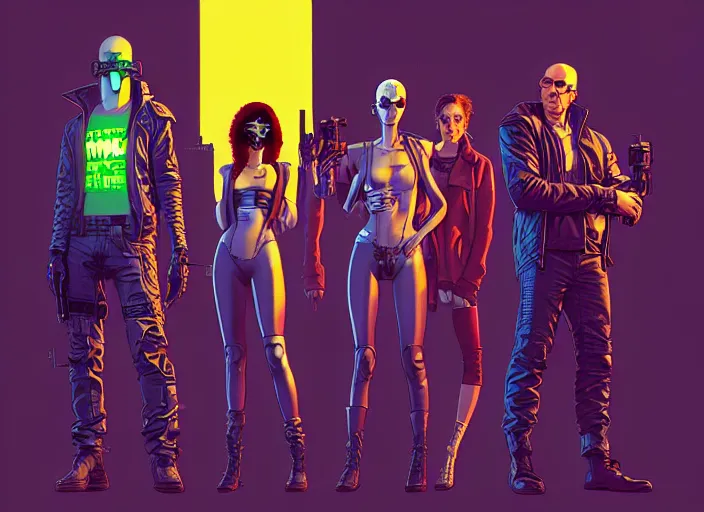 Image similar to cyberpunk heist crew. portrait by stonehouse and mœbius and will eisner and gil elvgren and pixar. character design. realistic proportions. cyberpunk 2 0 7 7 character art, blade runner 2 0 4 9 concept art. cel shading. attractive face. thick lines. the team. diverse characters. shadowrun. artstationhq.