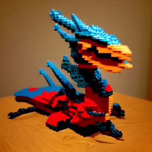 Image similar to “fire breathing dragon made from Lego”