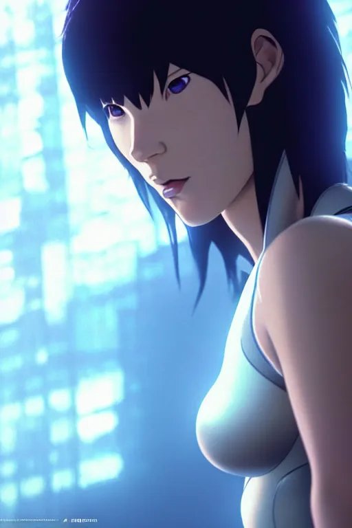 Image similar to weta disney pixar movie still portrait photo of motoko kusanagi ghost in the shell anime : : as cyborg woman by pixar : : by ilya kuvshinov, rossdraws, artgerm, maxim cover, octane render, anime, octane render, 3 d, volumetric lighting, anti aliasing, raytracing : :