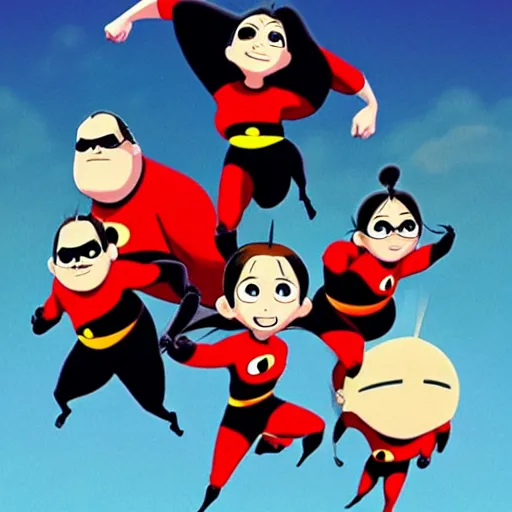 Image similar to The Incredibles in the style of Studio Ghibli Hayao Miyazaki