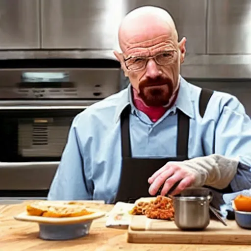 Prompt: Walter white working in a kitchen