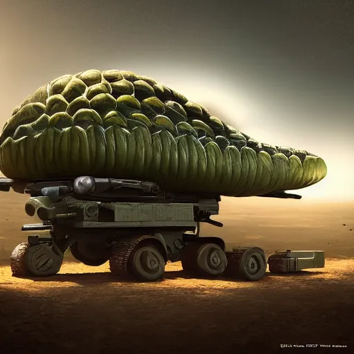 Prompt: Very very very very highly detailed sci-fi Watermelon HIMARS machine. Realistic Concept digital art in style of Hiromasa Ogura Gost in the shell, epic dimensional light