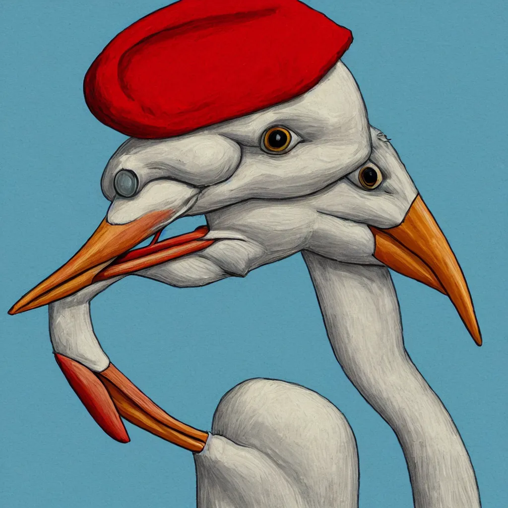Image similar to artistic drawing of a stork with cylinder hat and cigar in the beak, colourful, very detailed, 4 k