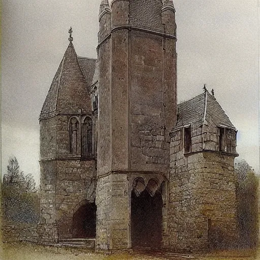 Prompt: (((((((Gothic revival castle gatehouse))))))) . muted colors. by Jean-Baptiste Monge !!!!!!!!!!!!!!!!!!!!!!!!!!!!!!!!!!!!!!!! ((((((((((((((((((gauche sketch))))))))))))))))))