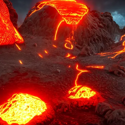 Image similar to molten core, melting, glowing magma, lava, unreal engine, highly detailed, epic