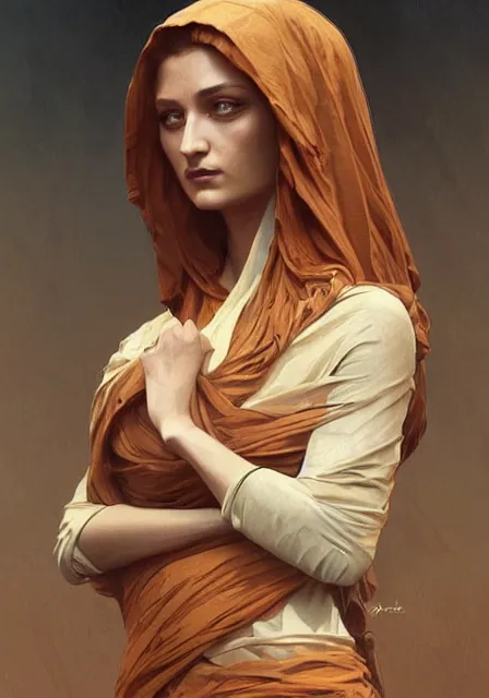 Image similar to sansa mummy of death brown, intricate, elegant, highly detailed, digital painting, artstation, concept art, smooth, sharp focus, illustration, art by artgerm and greg rutkowski and alphonse mucha and william - adolphe bouguereau