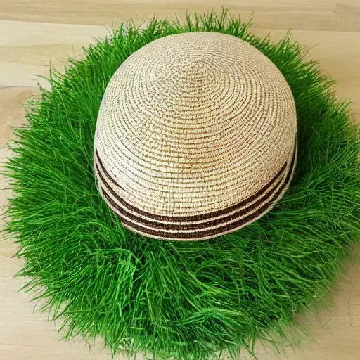 Prompt: Straw-hat made of grass