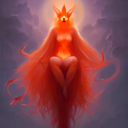 Prompt: prompt A beautiful red orange hairy kumiho, concept art, matte painting, by Peter Mohrbacher