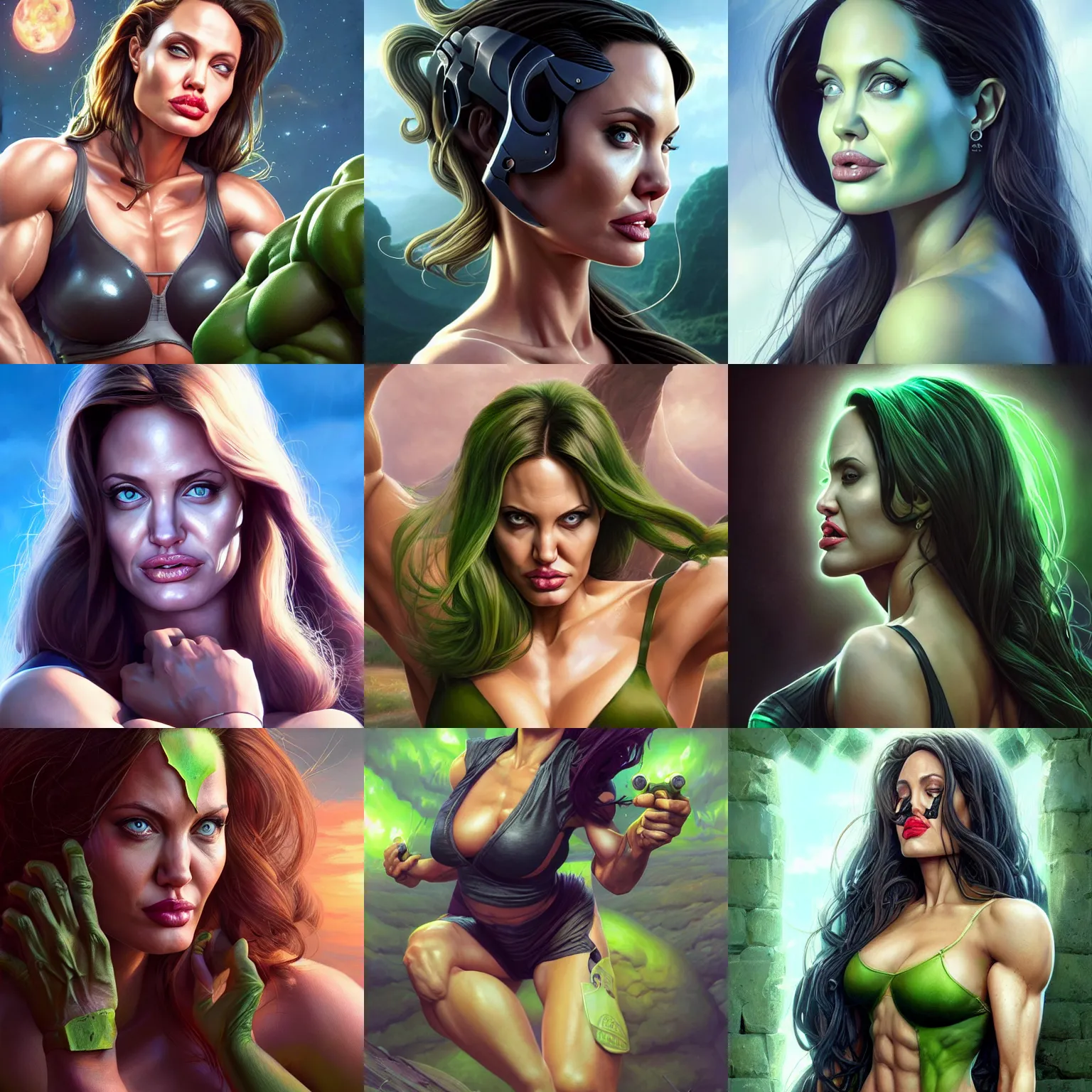 Prompt: highly detailed portrait of angelina jolie as muscular she - hulk, very pretty, stephen bliss, unreal engine, fantasy art by artgerm, loish, rhads, ferdinand knab, makoto shinkai and lois van baarle, ilya kuvshinov, rossdraws, tom bagshaw, global illumination, radiant light, detailed and intricate environment