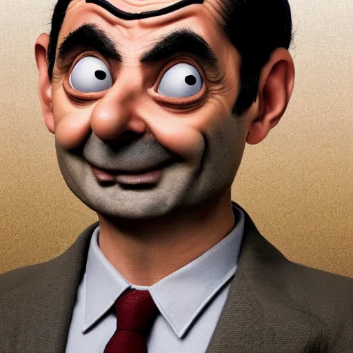 Image similar to Poster for the 2022 Mr. Bean CGI Animated Movie, Mr. Bean's head and body peaking out of the right side of the screen, Mr. Bean has a smug expression on his face, highly detailed, very detailed, extremely detailed, detailed, digital art, trending on artstation, CGI, 3D