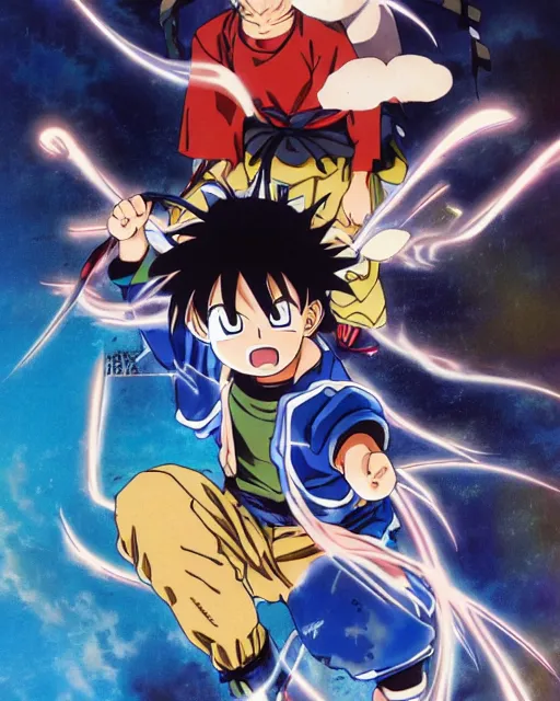 Image similar to Anime key visual of a young boy with thunder powers, Illustrated by Akira Toriyama , detailed eyes, big eyes, official media, 8k, anime, detailed, HD