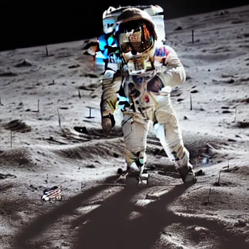 Prompt: a photo of an astronaut riding a horse on moon