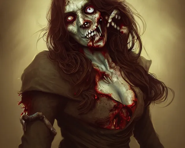 Image similar to formal portrait of a zombie. they are an animal trainer, and would like to be portrayed crouching in an attic room, deep focus, d & d, fantasy, intricate, elegant, highly detailed, digital painting, artstation, concept art, matte, sharp focus, illustration, hearthstone, art by artgerm and greg rutkowski and alphonse mucha