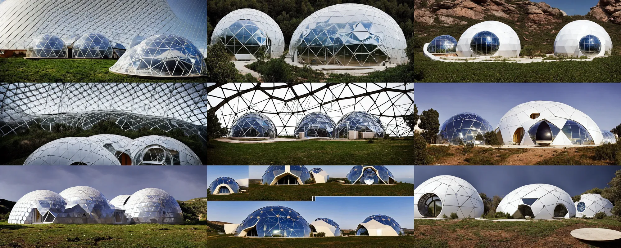 Prompt: dome house by kristoffer tejlgaard syd mead buckminster fuller zaha hadid, concept house, earthship, parametric, maths, underground, optimus sun orientation in spain, north hemisphere, geodesic architecture, biodome, fuller