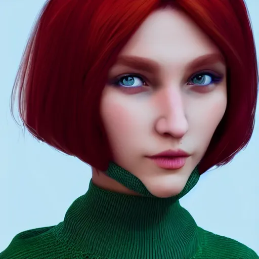 Image similar to beautiful girl her name was helga. she had red hair and green eyes and wanted to become a journalist when she grew up, beautiful portrait, symmetrical, character concept style trending on artstation concept art detailed octane render cinematic photo - realistic 8 k high detailed