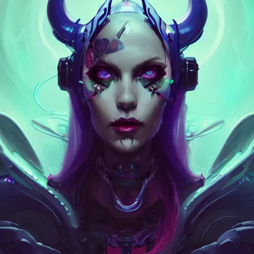 Image similar to a portrait of a beautiful demonic cybernetic princess of hell, cyberpunk concept art by pete mohrbacher and wlop and artgerm and josan gonzales, digital art, highly detailed, intricate, sci-fi, sharp focus, Trending on Artstation HQ, deviantart, unreal engine 5, 4K UHD image