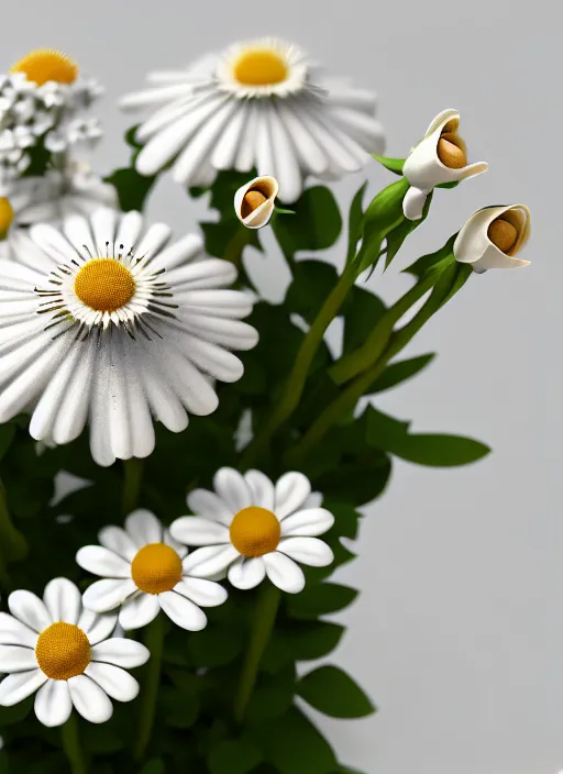 Prompt: perfume bottle blooming in a white enchanted coral garden of daisies, roses in an ivory, up close shot, sharp focus, global illumination, radiant light, alexandre ferra white mecha, irakli nadar, octane highly render, 4 k, ultra hd,