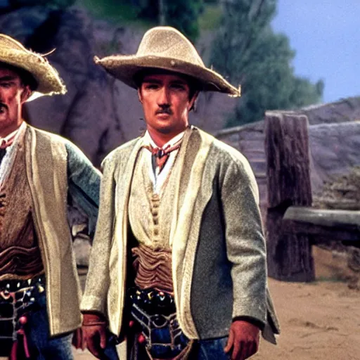 Image similar to the three amigos hire a fourth amigo, high detailed, cinematic, photorealistic, movie still,